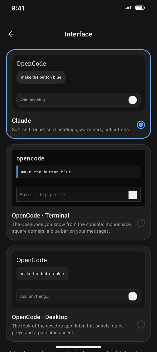 OpenCode mobile screens 8/8